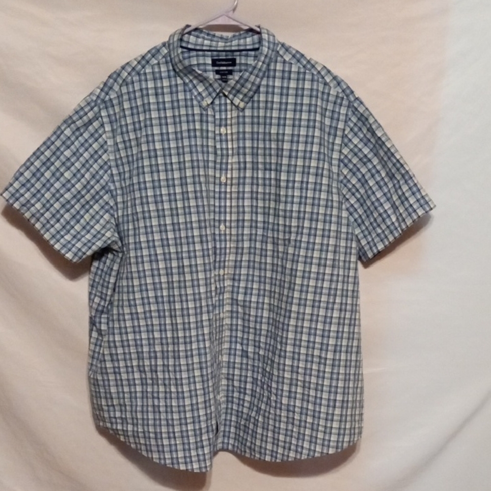 CROFT/BARROW SHORT SLEEVE BUTTON BLUE PLAID SHIRT